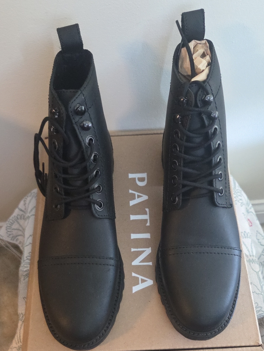 Men's Portland Leather Goods Black Leather Lace-Up Boots SZ 9 NEW